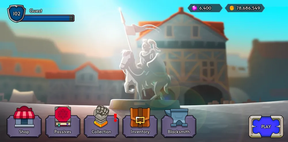 Eternal Bastion town hub with shop, passives, collection, inventory and blacksmith
